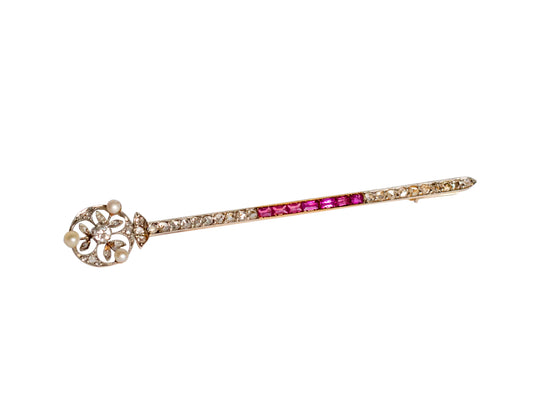 Victorian Ruby, Pearl & Diamond Sword Brooch