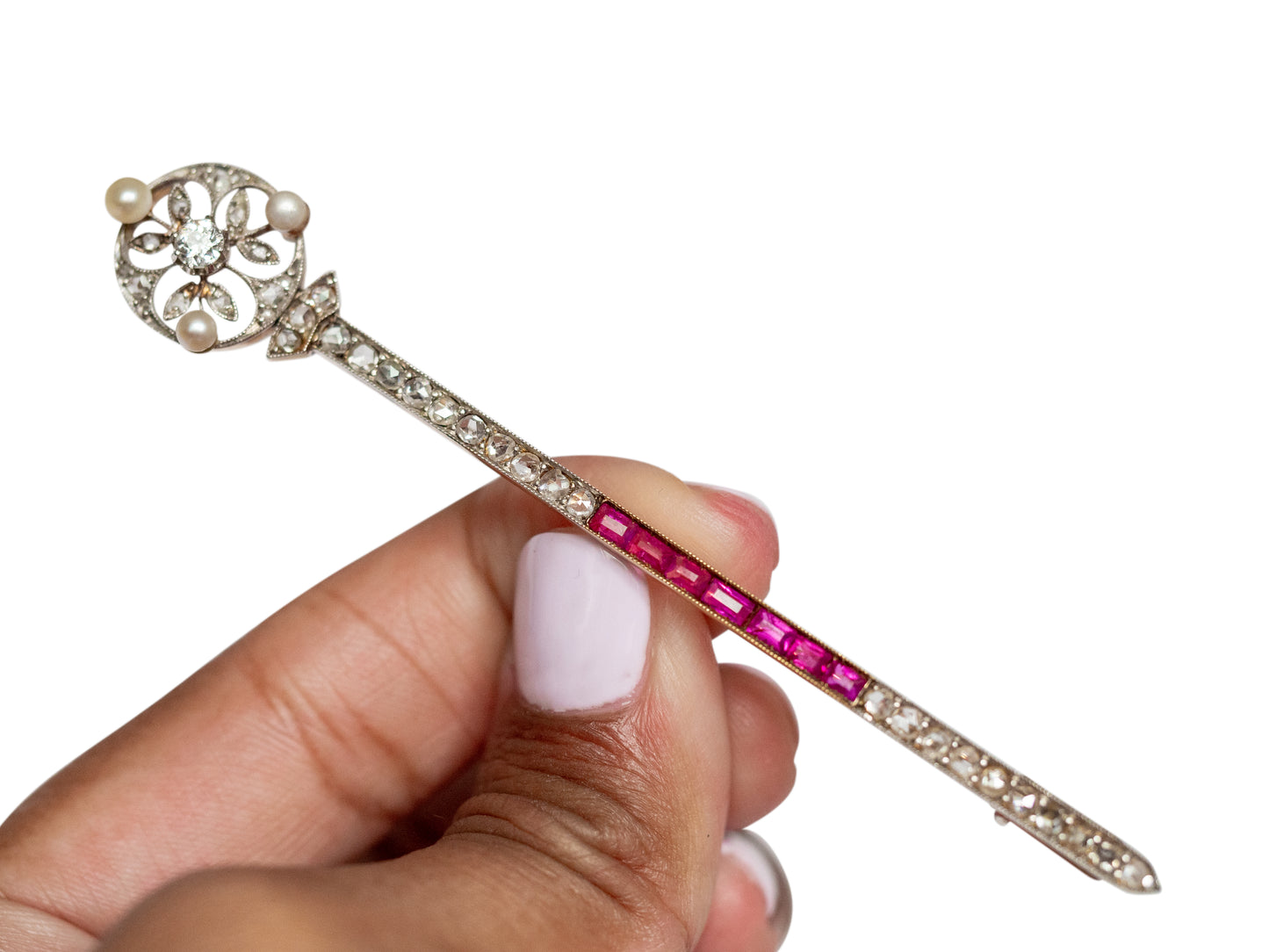 Victorian Ruby, Pearl & Diamond Sword Brooch