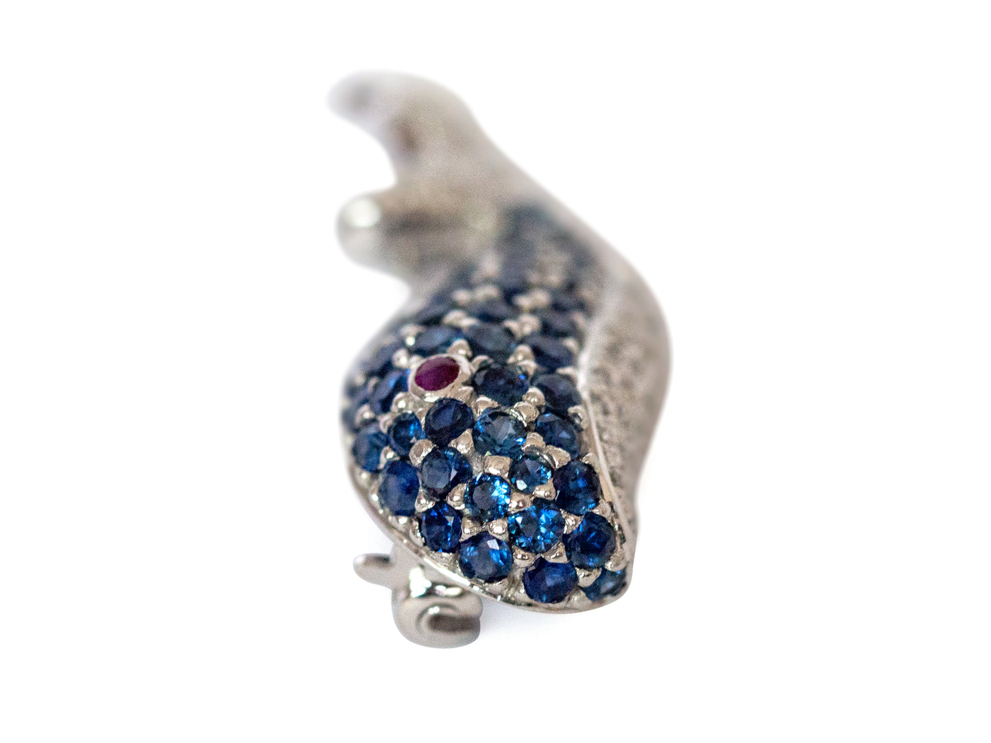 LeVian 18K White Gold Sapphire and Diamond Whale Pin