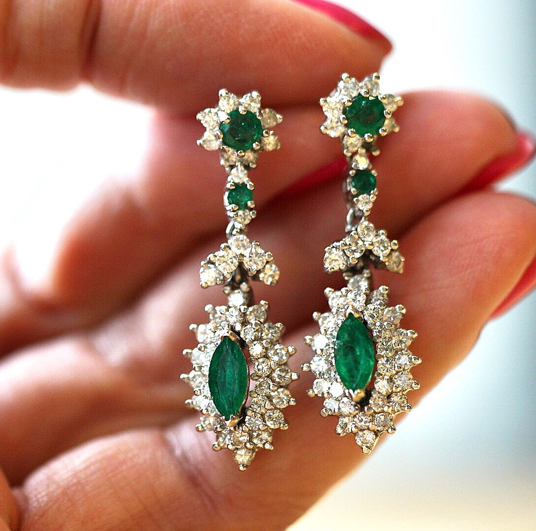 1950s Diamond & Emerald Drop Earrings