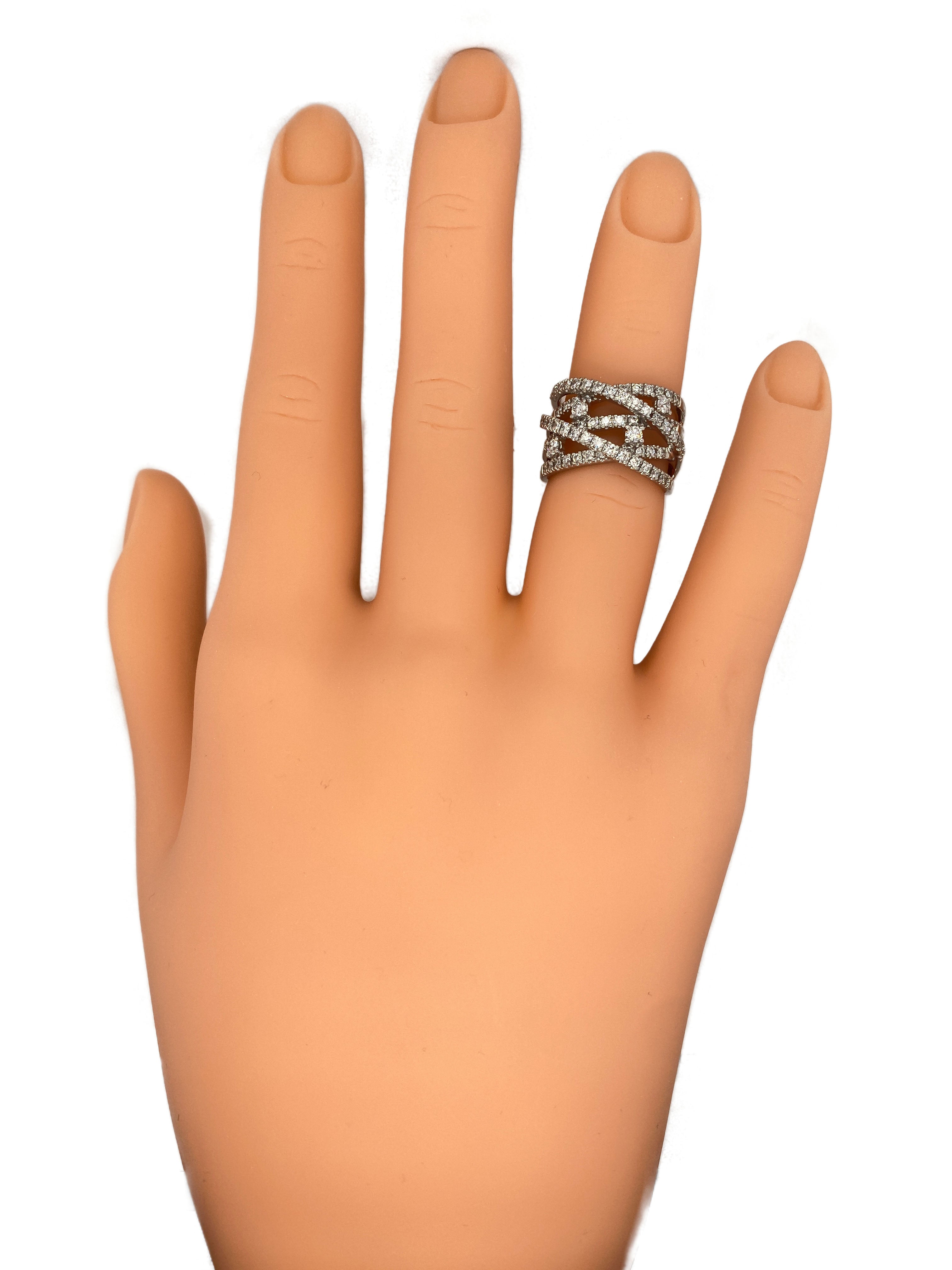 Circa 1990 Criss Cross Diamond Ring in 14K White Gold - The Verma