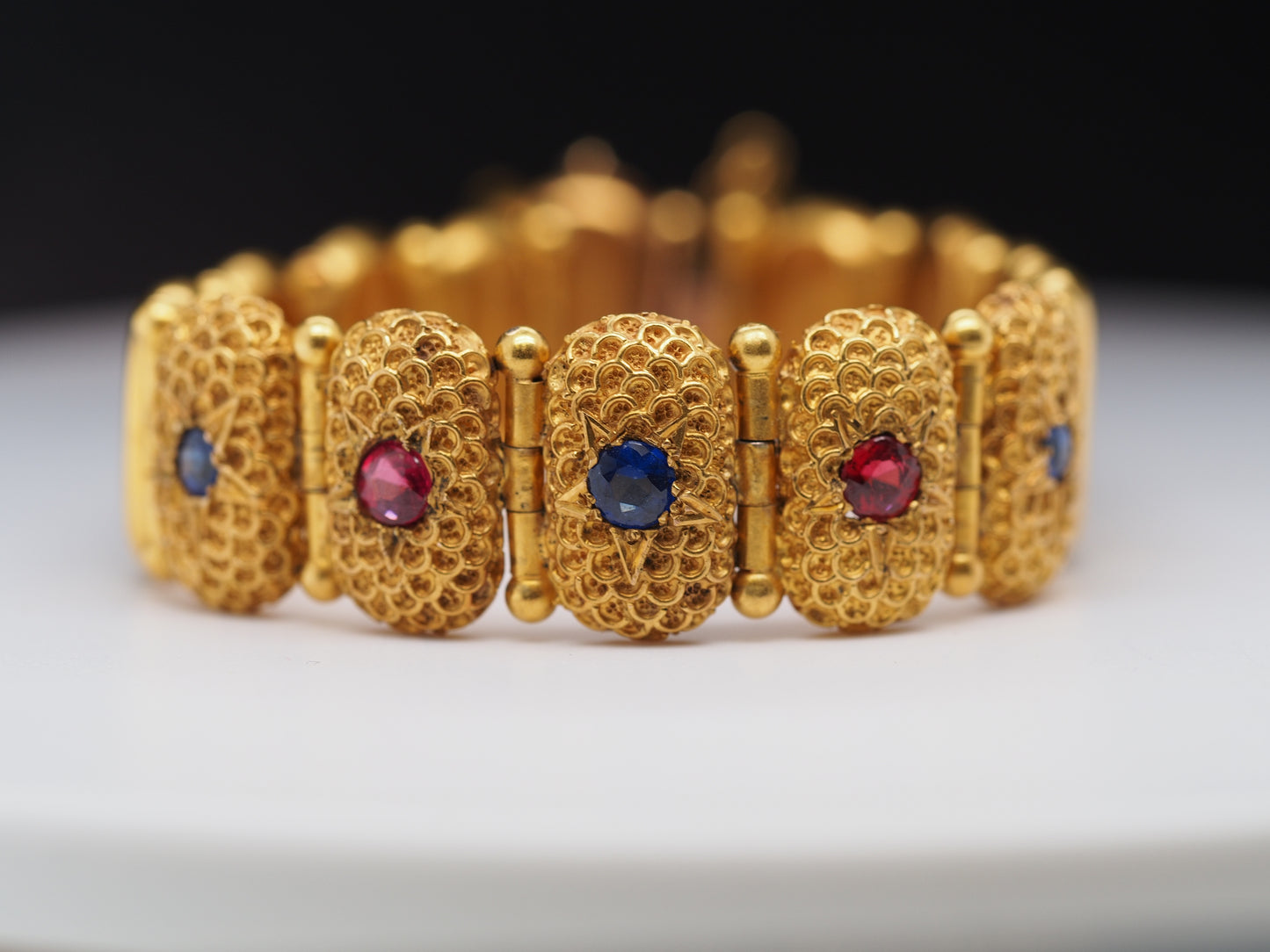 14K Yellow Gold Victorian Bracelet with Color Stones
