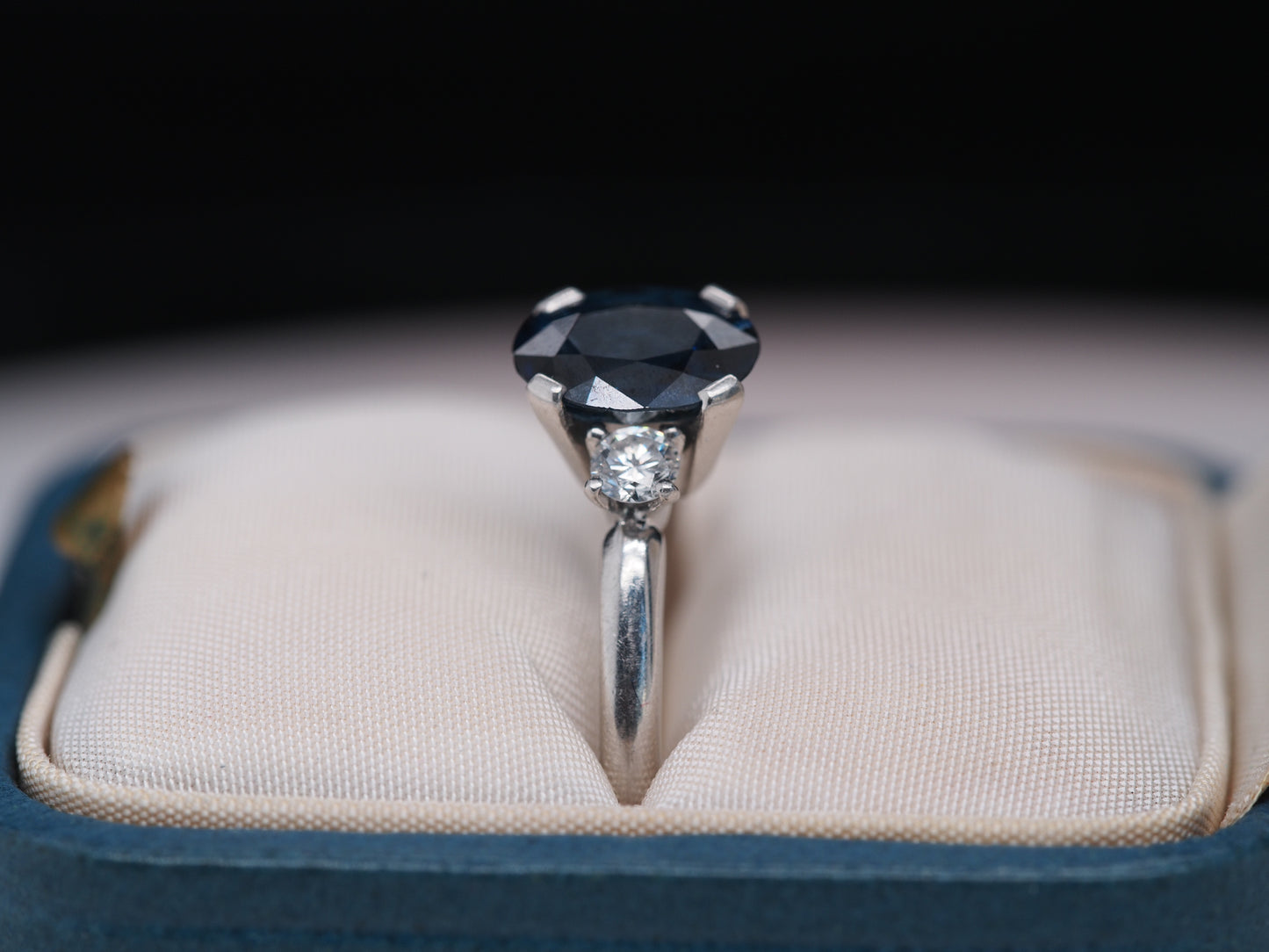 1980s Tiffany & Co Platinum Sapphire and Diamond Engagement Ring