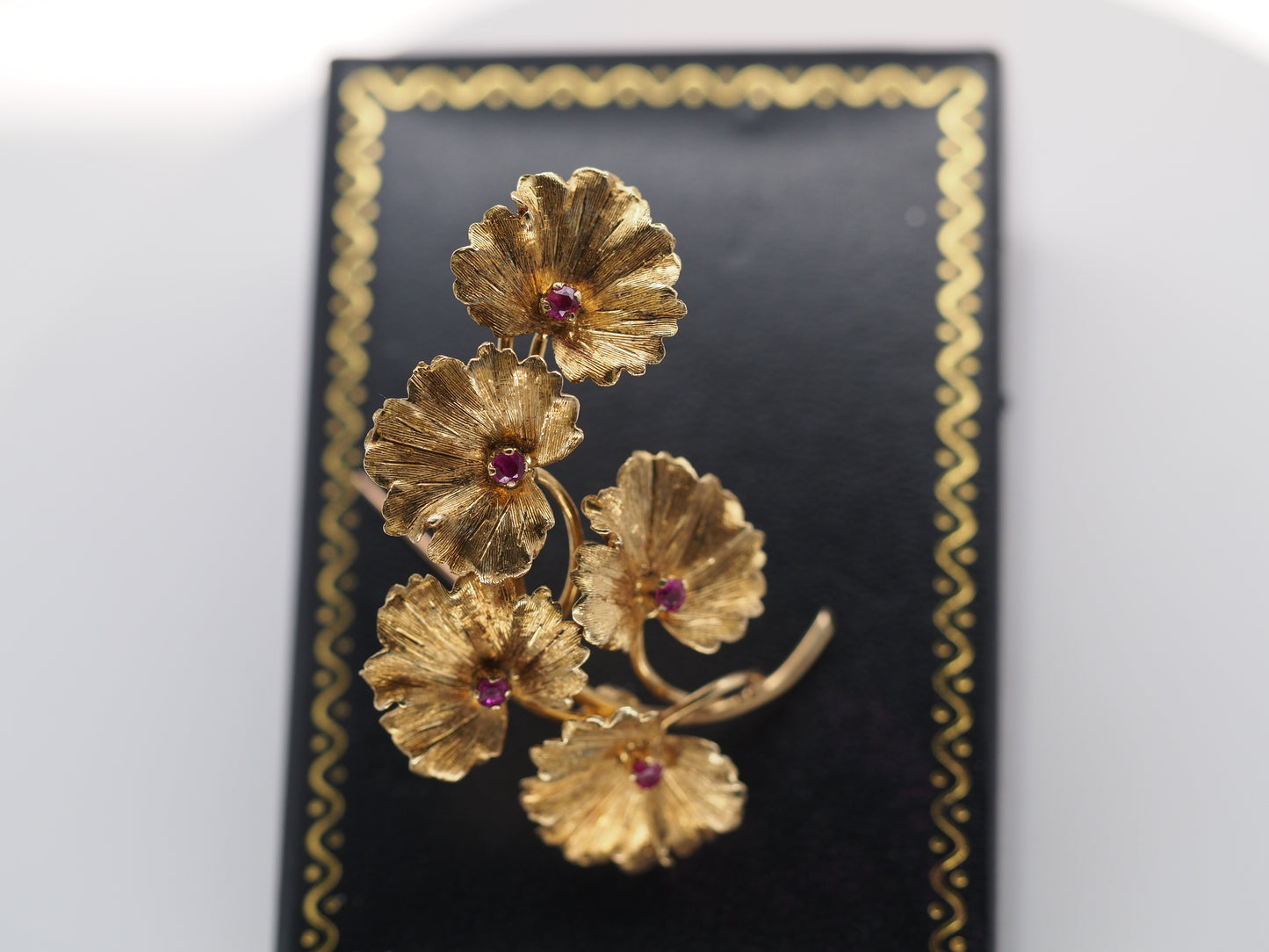 Tiffany & Co 18K Yellow Gold Flower Brooch with Rubies