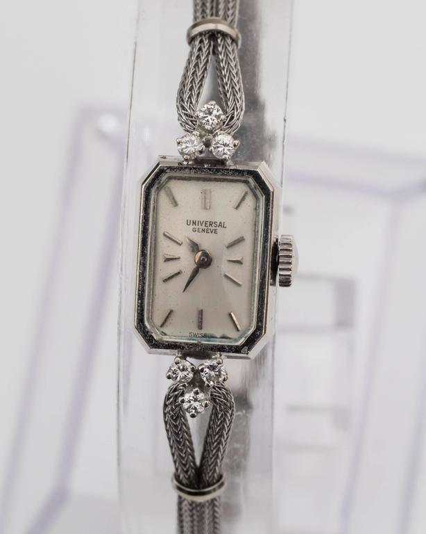 1950s Universal 14K White Gold & Diamond Watch