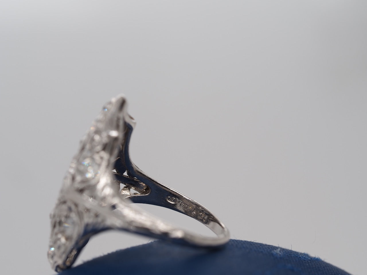 1930s Platinum Art Deco Diamond Shield Ring