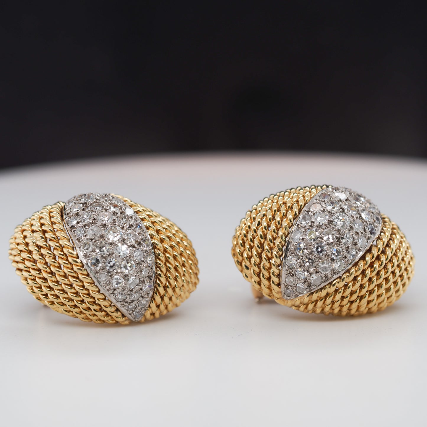 18K Yellow Gold 4.00 cttw Round and Single Cut Brilliant Diamond Earrings