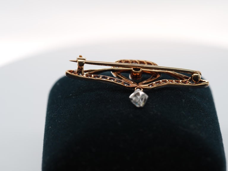 1900s 14K Yellow Gold and Platinum Old European Cut Diamond Brooch and Pin