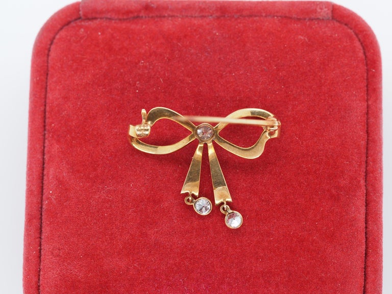1900s 14K Rose Gold Pearl and Old European Cut Diamond Ribbon Bow