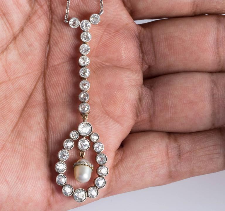 Art Deco Gold, Diamond, Pearl Drop Necklace