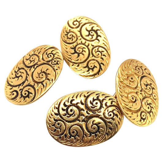 Circa 1890s Tiffany & Co. Etched Cufflinks in 18K Gold