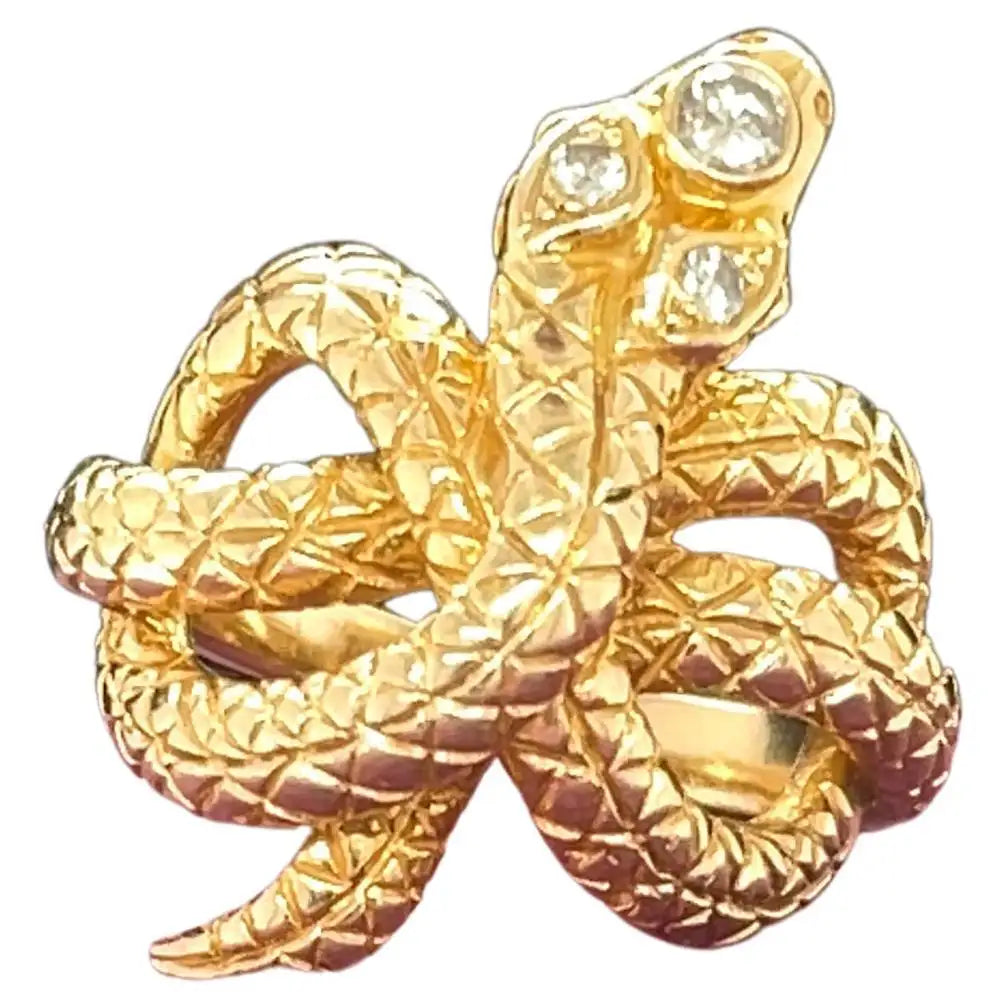 Vintage 14K Yellow Gold and Diamonds Snake Serpent Ring
