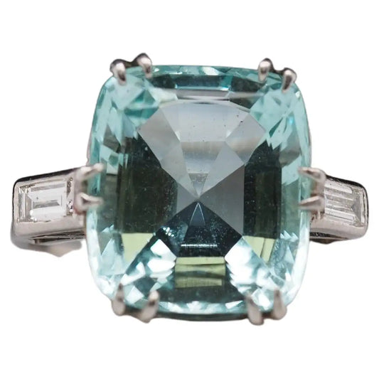 Circa 1940s Platinum Art Deco Aquamarine Ring