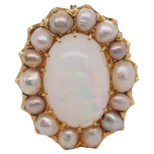 Circa 1900s 20K Yellow Gold Tiffany & Co Pearl and Opal Brooch