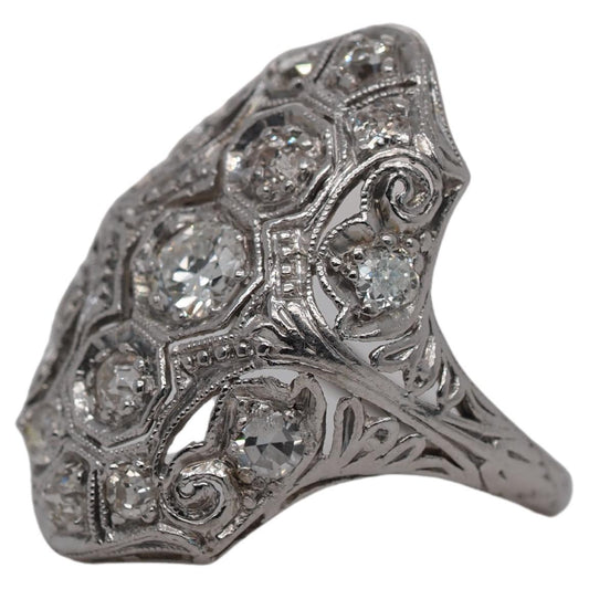 1930s Platinum Art Deco Diamond Shield Ring