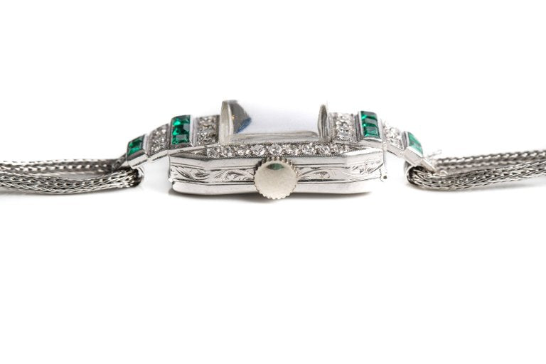 1920s Art Deco Platinum, Diamond & Emerald Watch - The Verma Group