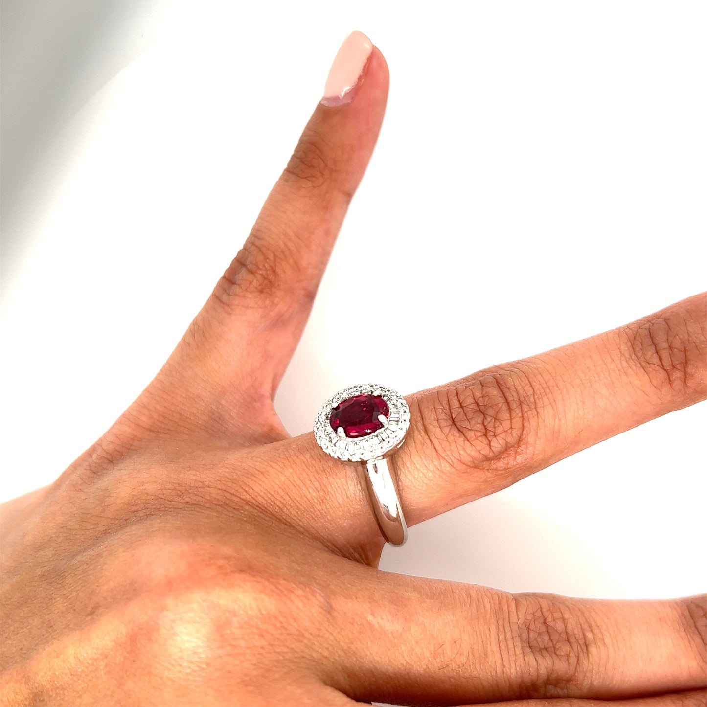 14K Rubellite Diamond Halo Engagement and Cocktail Ring