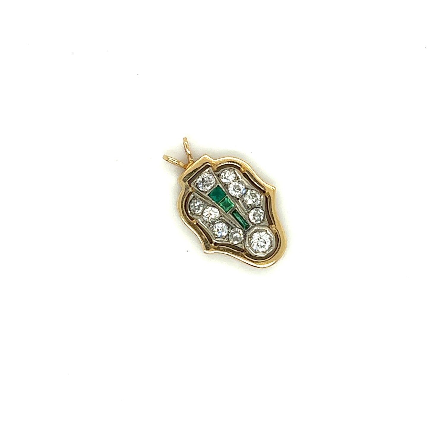 1920s Platinum and Gold Art Deco Diamond and Emerald Pendant